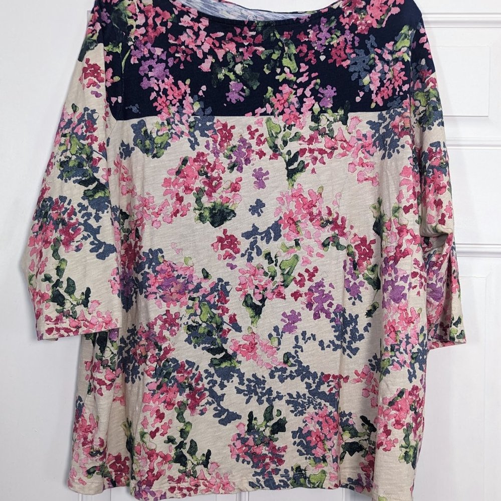 Floral Print Boatneck Slub-Knit Shirt